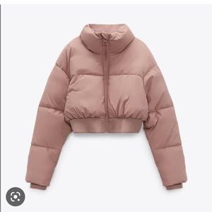 Zara pink crop puffer jacket XS